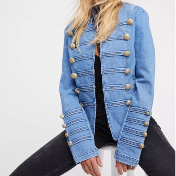 Coats | Fitted Military Denim Jacket Xs 